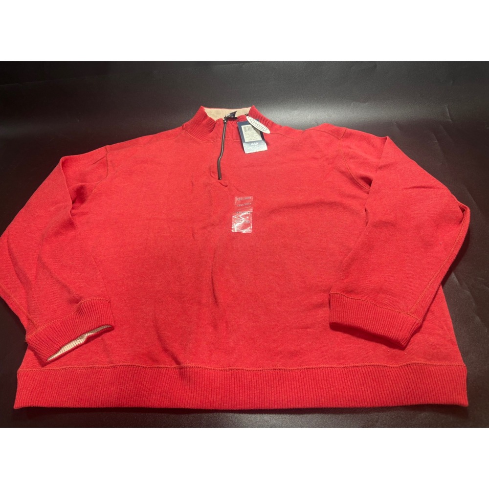 Bahama Bay Club Reversible Quarter Zip Pullover Sweatshirt 2XL Tango Red Oatmeal